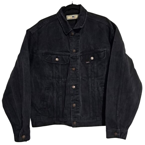 Vintage 1990s Lee 7175SB Black Overdyed Denim Trucker Jacket Size L - Picture 1 of 10